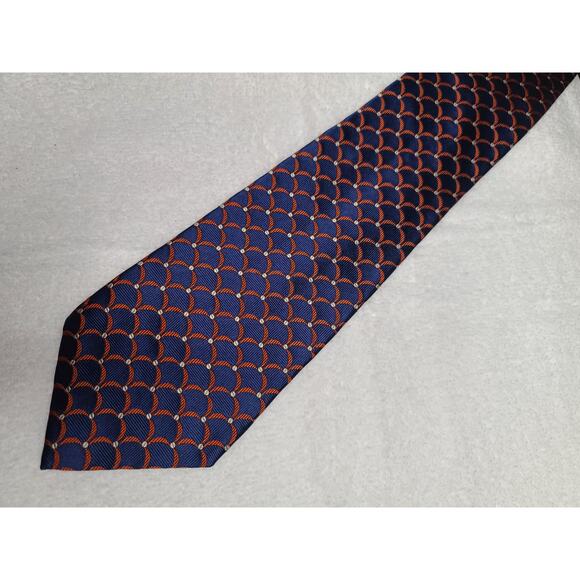 Paul Frederick blue orange scale print Italian silk tie - Picture 5 of 6